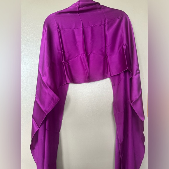 GUC Unbranded Silky Scarf Solid Pink Fuchsia Extra Long Shawl Wrap Sari Stained - Picture 3 of 4